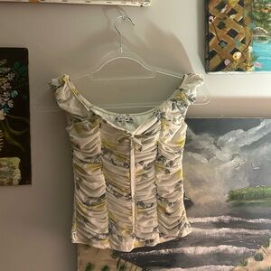 Off white ruffle top with yellow flowers